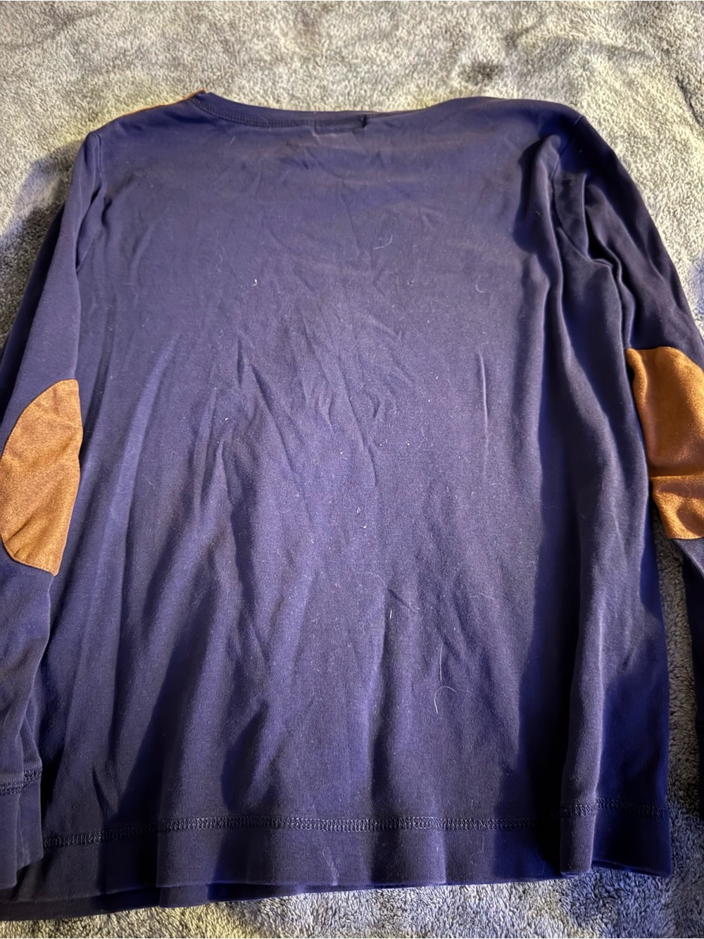 Lauren Ralph Lauren Navy Blue Long Sleeve Top with Brown Shoulder Detail - Picture 4 of 5